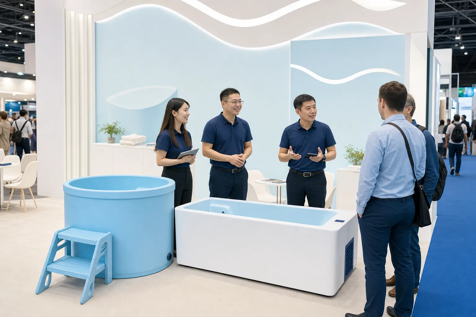 Poplunge cold plunge products at an international wellness exhibition