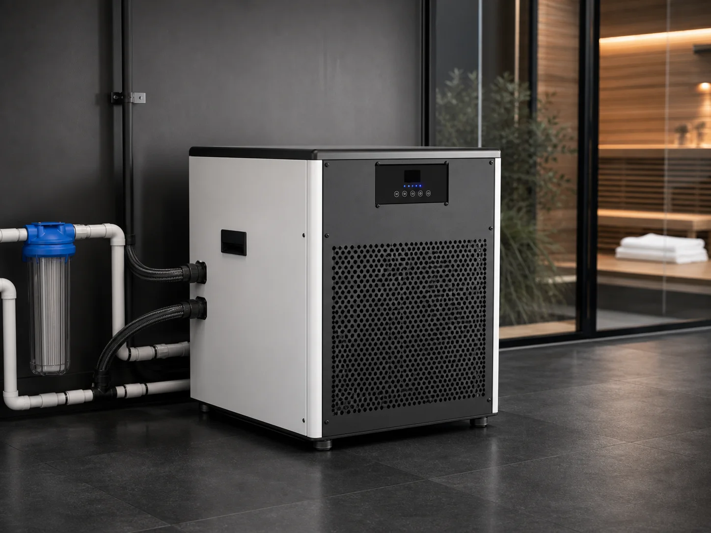 Cold plunge chiller integration and filtration system